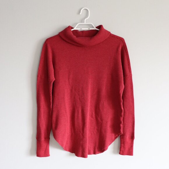 TNA Women's Sz S Red Cowl Neck Oversized Waffle Knit Pullover Thermal Top - Picture 1 of 12